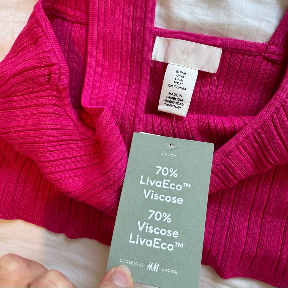 H&M Pink Ribbed Crop Top - Picture 2 of 3
